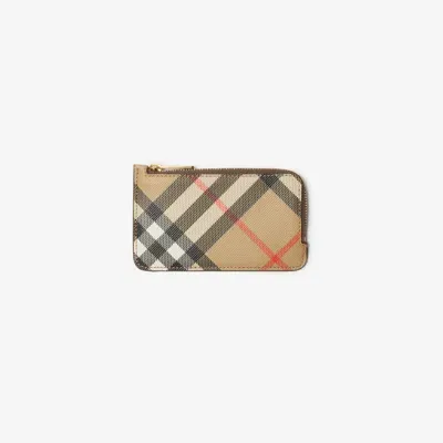 Burberry Check Zip Card Case In Sand