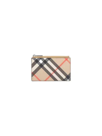 Burberry Check Zip Card Holder In Beige