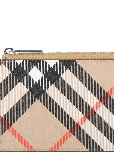 Burberry Check Zip Card Holder In Beige