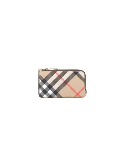 Burberry Check Zip Card Holder In Sand