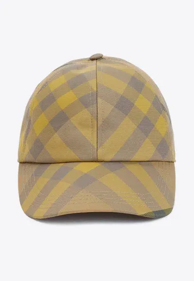 Burberry Checked Baseball Cap In Yellow