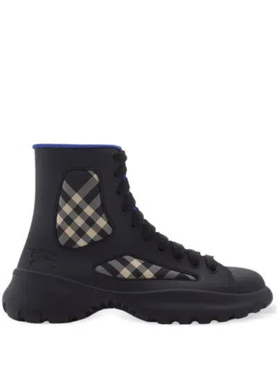 Burberry Checked Boots In Black