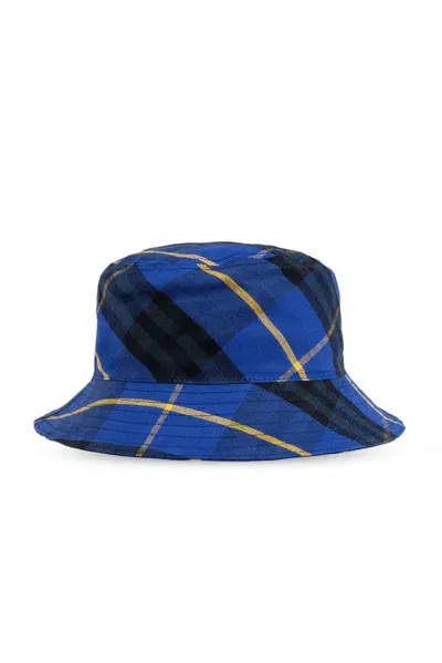 Burberry Checked Cotton Bucket Hat In Blue