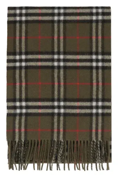 Burberry Checked Cashmere Scarf In Green