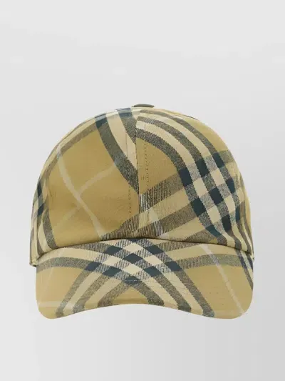 Burberry Checked Cotton Baseball Hat With Curved Brim In Beige