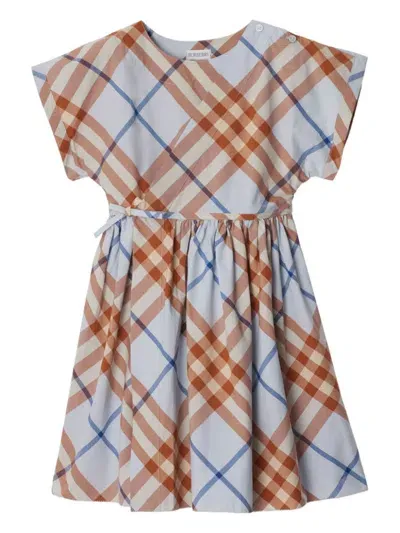 Burberry Kids' Checked Cotton Dress In Blue