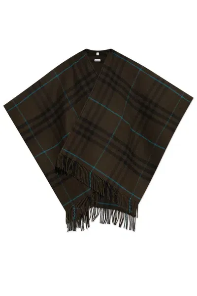 Burberry Checked Fringed Open In Brown