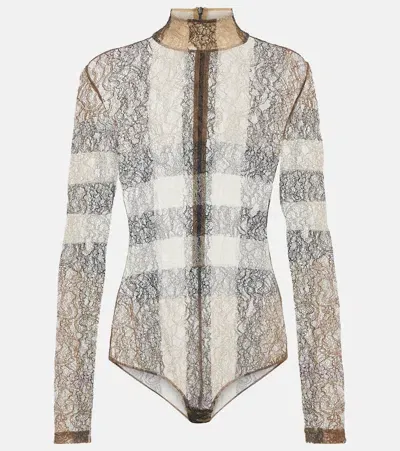 Burberry Checked Lace Bodysuit In Multicoloured