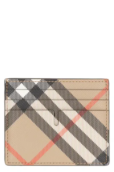 Burberry Checked Motif Card Holder In Beige