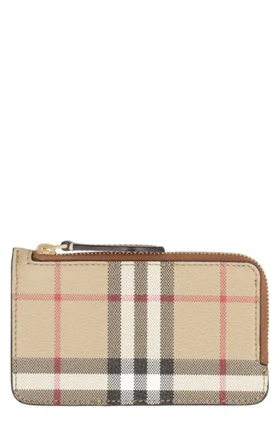 Burberry Checked Motif Card Holder In Beige