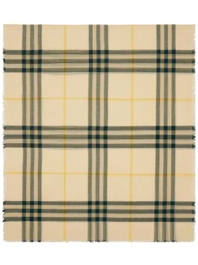 Burberry Checked Wool Scarf In Neutrals