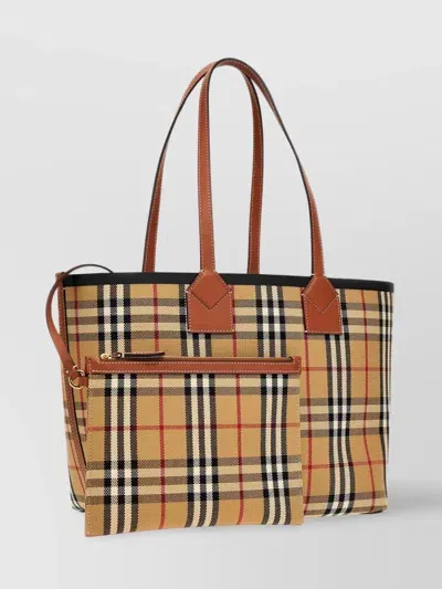 Burberry Small Tote Bag In Briar Brown Black