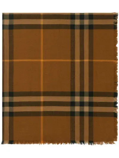 Burberry Checkered Wool Scarf In Brown