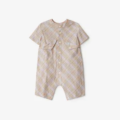 Burberry Childrens Check Cotton Playsuit In Beige