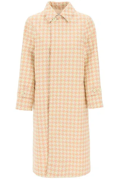 Burberry Houndstooth Patterned Car Coat In Neutrals