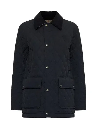 Burberry Coats In Black/sand Ip Check