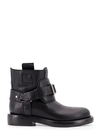 Burberry Cobble Leather Boots With Strap In Black