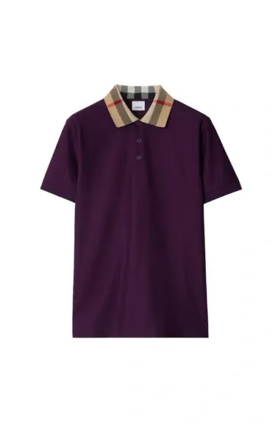 Burberry Checkered-collar Cotton Polo Shirt In Purple