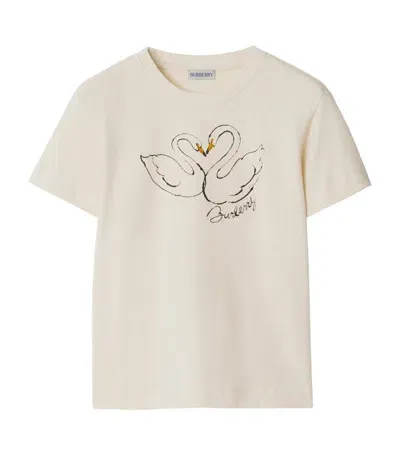 Burberry Boxy Swan Cotton T-shirt In Neutrals