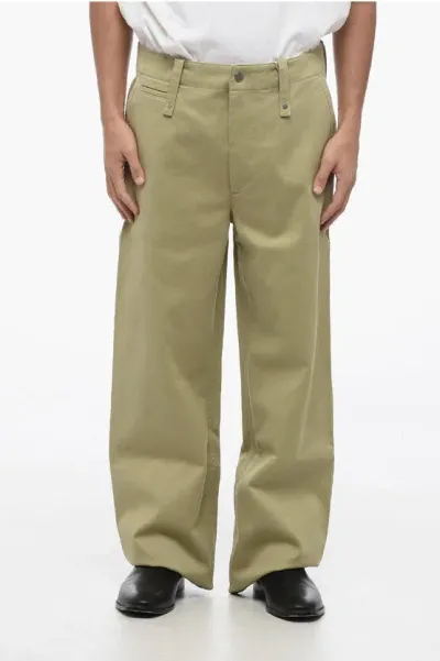 Burberry Cotton Wide Leg Pants With Belt Loops In Green