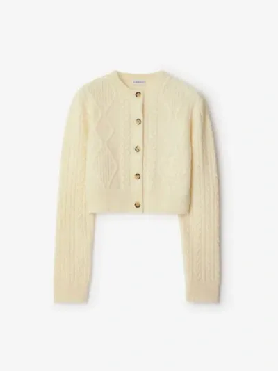 Burberry Cropped Aran Wool Blend Cardigan In Snow