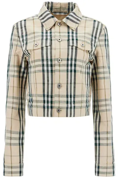 Burberry Cropped Checkered Jacket For In Neutro