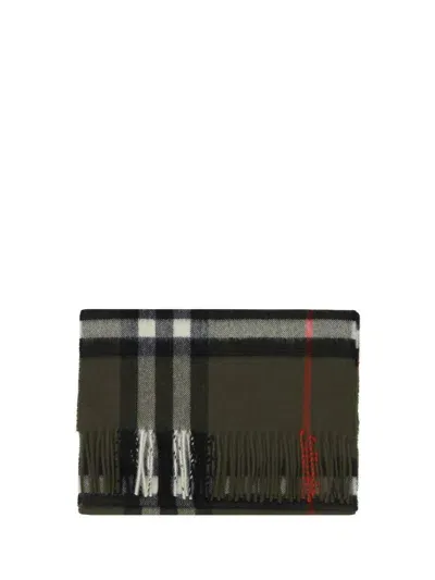 Burberry Dark Green Wool Scarves In Loch