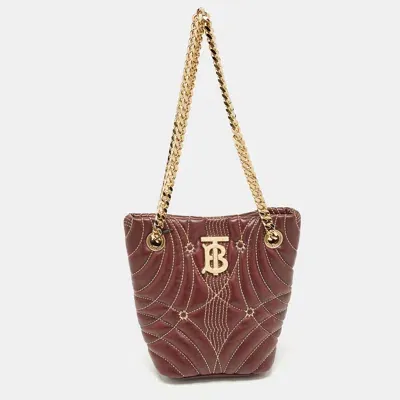 Pre-owned Burberry Dark Maroon Leather Mini Lola Bucket Bag In Burgundy