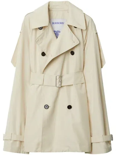 Burberry Short Silk Trench Coat In White