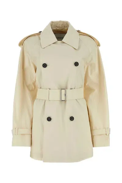 Burberry Double Breasted Belted Trench Coat In Beige