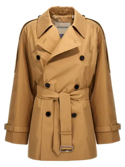 Burberry Double-breasted Short Trench Coat In Cream