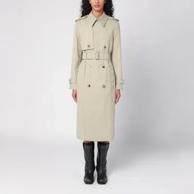 Burberry Double-breasted Trench Coat With Greige Belt In Green