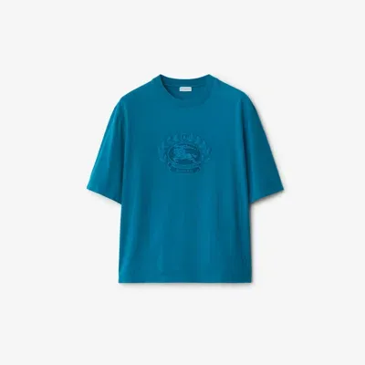 Burberry Oak Leaf Crest Embroidered Cotton T-shirt In Kingfisher