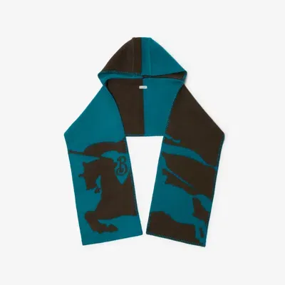 Burberry Ekd Wool Hooded Scarf In Blue