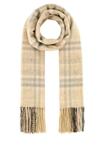 Burberry Embroidered Cashmere Reversible Scarf In Sandflexmelange