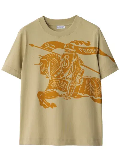 Burberry Equestrian Knight-print Crew-neck T-shirt In Nude & Neutrals