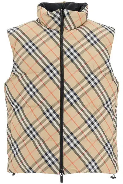 Burberry Ered  Reversible Checkered Nylon Sleeveless In Beige