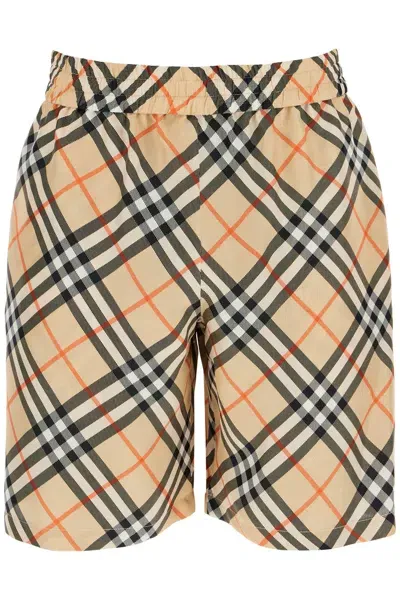 Burberry Ered Silk Bermuda Shorts For Men In Neutral