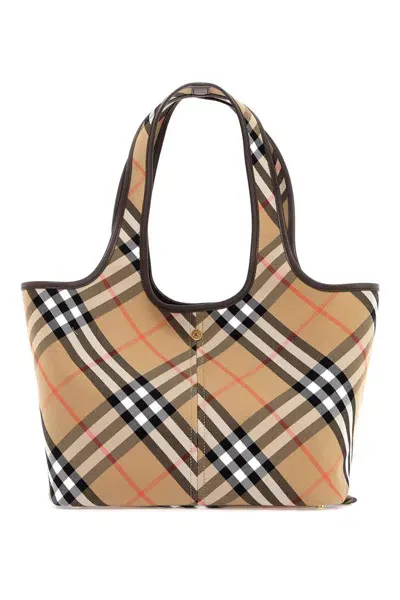 Burberry Small Check Tote Bag In Beige