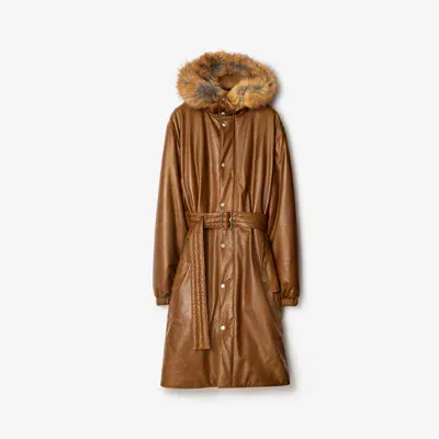 Burberry Faux Fur Trim Leather Parka In Hazel