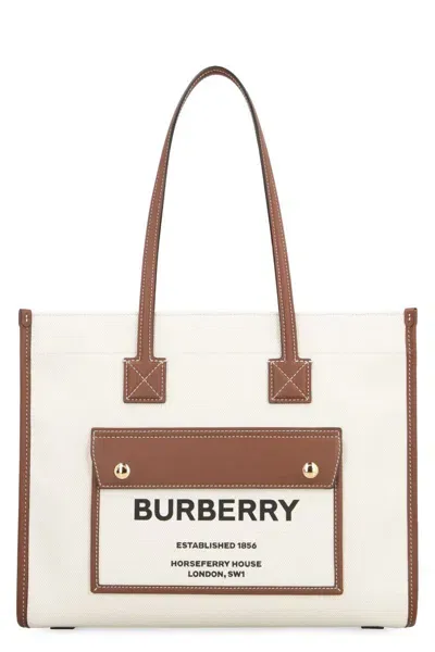 Burberry Freya Canvas Tote Bag In Green