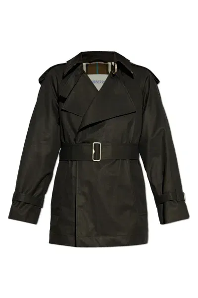 Burberry Gabardine Belted Trench Jacket In Black