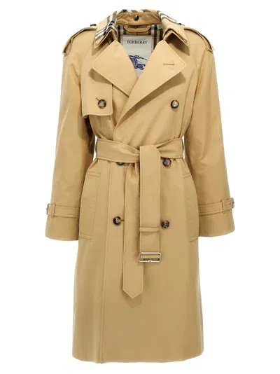 Burberry Gabardine Long Trench Coat Coats, Trench Coats In Beige