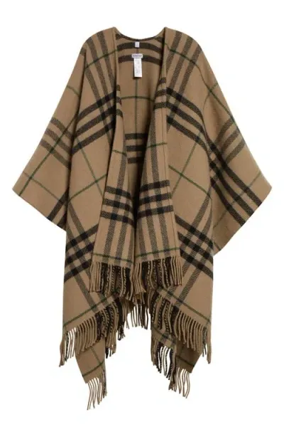 Burberry Giant Check Fringe Wool & Cashmere Cape In Brown