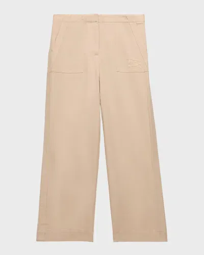 Burberry Kids' Girl's Orla Wide Leg Ekd Embroidered Pants In Pale Stone