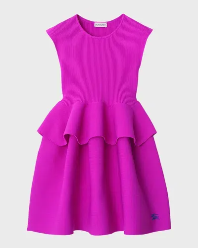 Burberry Kids' Girl's Roslin Peplum Ribbed Dress In Bright Hyacinth