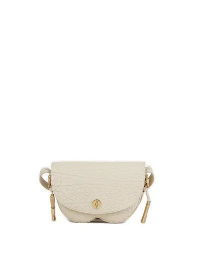 Burberry Granulated Foldover-top Shoulder Bag In Pearl