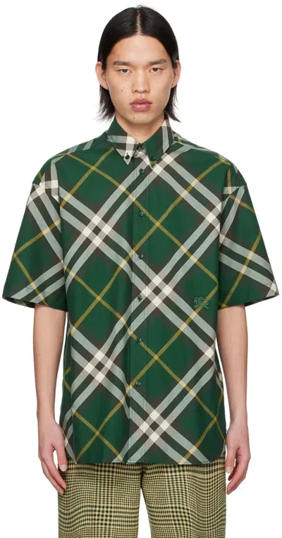 Burberry Oversized Plaid Cotton Shirt With Short Sleeves In Ivy Check