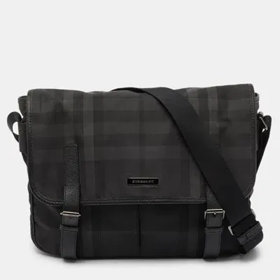 Pre-owned Burberry Grey/black Smoke Check Nylon And Leather Messenger Bag