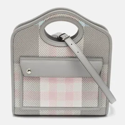 Pre-owned Burberry Grey/pink Check Canvas And Leather Mini Pocket Bag